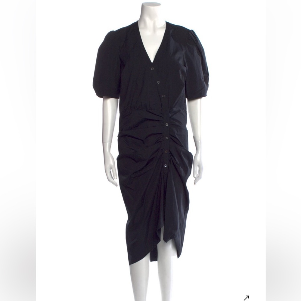 Veronica Beard Black Midi Dress with Puff Sleeves